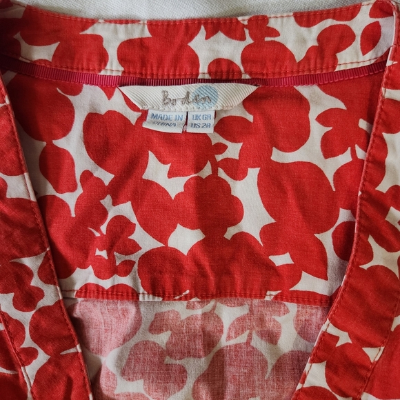 Boden Lara Red Floral Wrap Dress 2R | Cotton Fit & Flare Short Sleeve - Picture 3 of 7